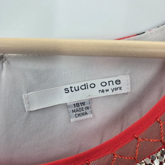 Studio One New York Bohemian Orange Gray Asymmetrical Hem Midi Dress Size 18W - Picture 9 of 9